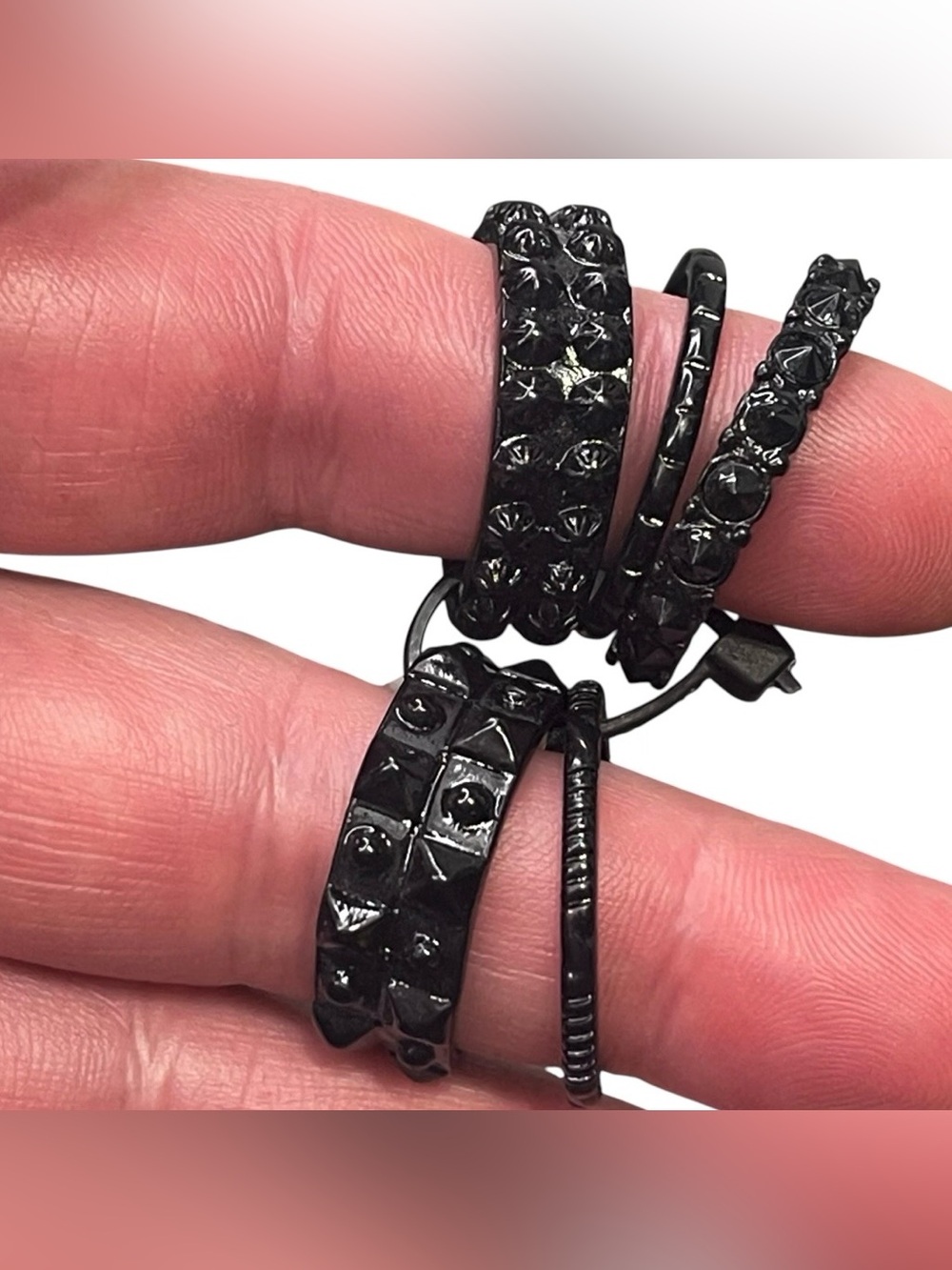 Torrid Black Stack Ring Set - Glossy Black - Double + Single Bands - SZ 10 - NEW